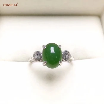 

CYNSFJA Real Certified Natural Hetian Jasper 925 Sterling Silver Lucky Amulets Green Jade Ring High Quality Resizable Best Gifts