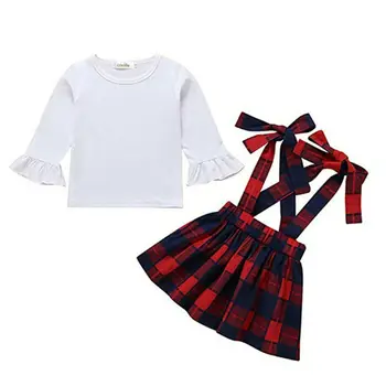 

Christmas Party Newborn Baby Girls Outfits Tops + Red Plaid Skirt Clothes Xmas