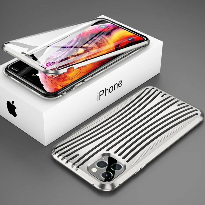 360 Защитный Магнитный чехол для телефона для iPhone 11 Pro Max 7 8 Plus X XS XR XSMax двусторонний чехол из закаленного стекла металлический чехол для костюма - Цвет: Серебристый