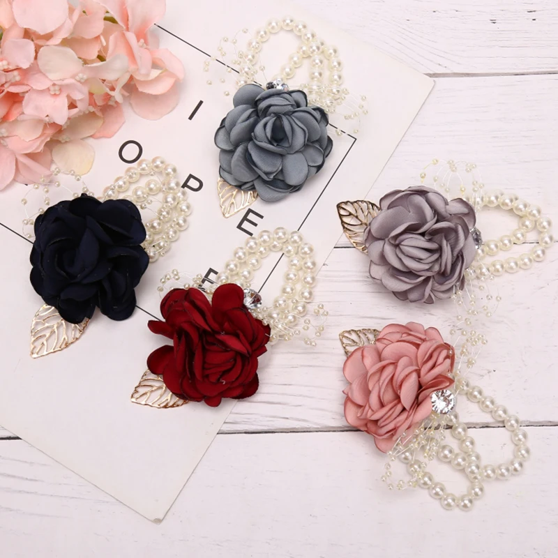 Свадебные вечерние браслеты с цветами на запястье для девушек, подружки невесты, вечерние украшения, аксессуары для выпускного вечера