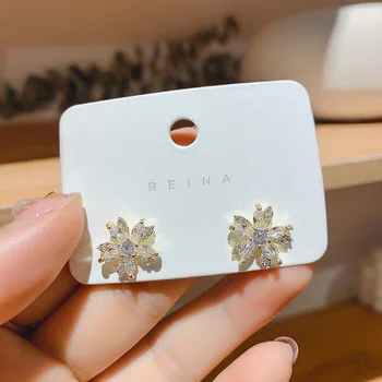 

925 Silver Japanese Korean Versitile Fashion Zircon Snowflake Ear Stud Small Delicacy Trend Earrings Online Celebrity Diamond Se