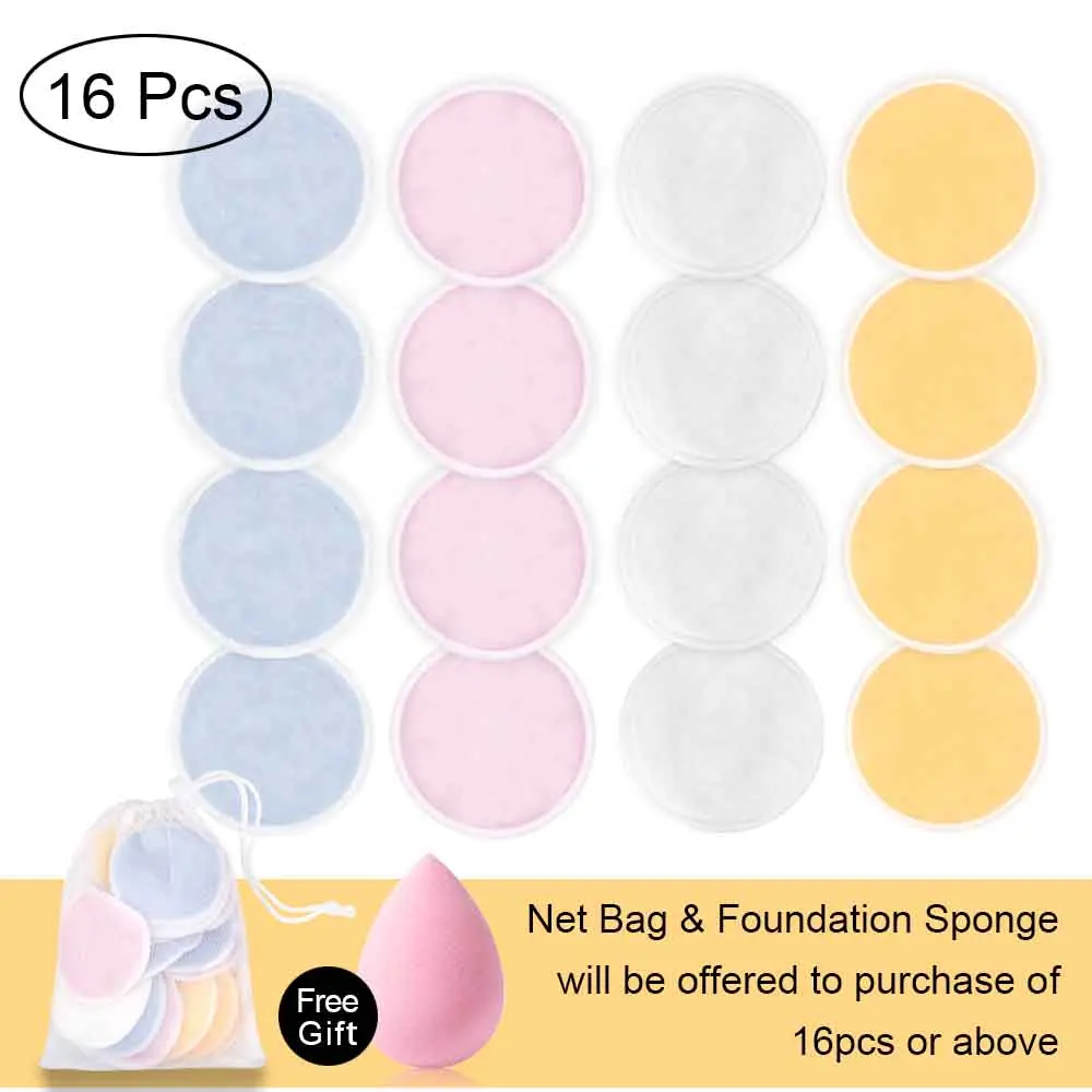 

4/8/10/16pcs Makeup Remover Reusable Pads Washable Cotton Pads Makeup Face Wipes Microfiber Three Layers Soft Bamboo Face & Skin Car