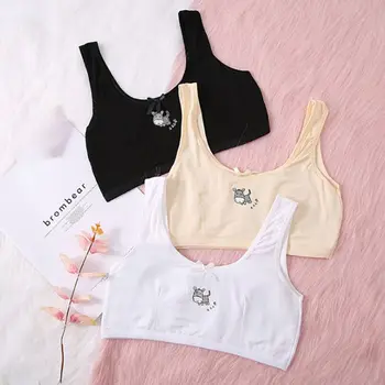 

Teenage Girls Ribbed Knit Cotton Training Bra Wireless Thin Padded Solid Color Underwear Cute Zebra Horse Print Bowknot Bralette