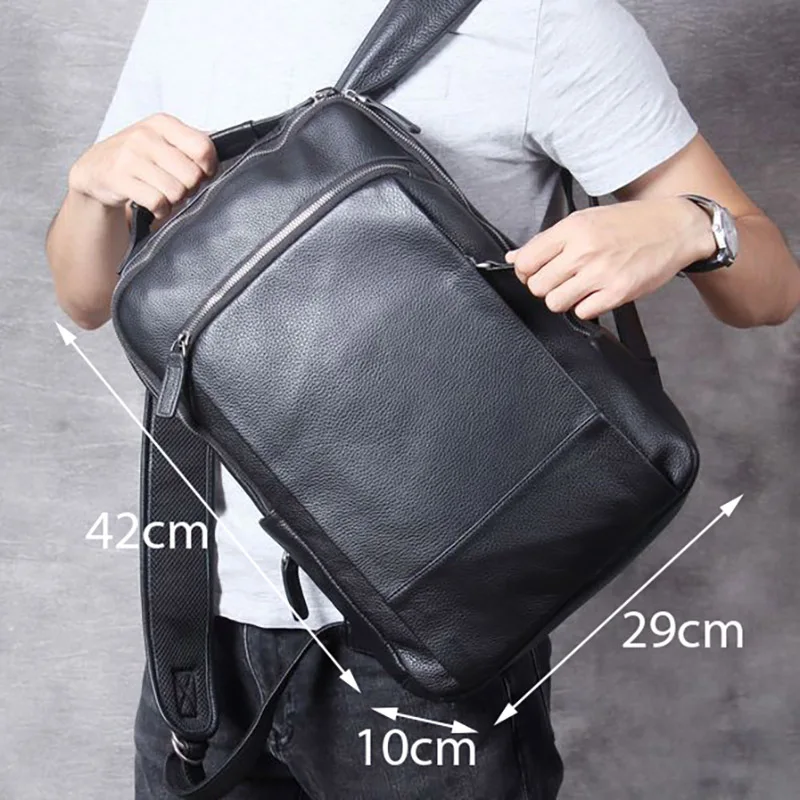 AETOO, простая повседневная кожаная сумка через плечо, мужской кожаный рюкзак для путешествий ручной работы, женская сумка для компьютера - Цвет: Черный