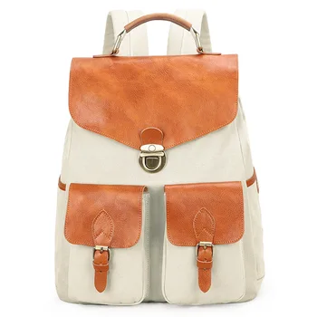 

Backpack female outdoor leisure backpack cowhide travel backpack new student retro canvas computer bag backpack