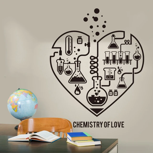 Large Chemistry Science Abstract Heart Wall Decal Laboratory Classroom Geek Chemistry Science Valentine Wall Sticker LW318 822 BLACK