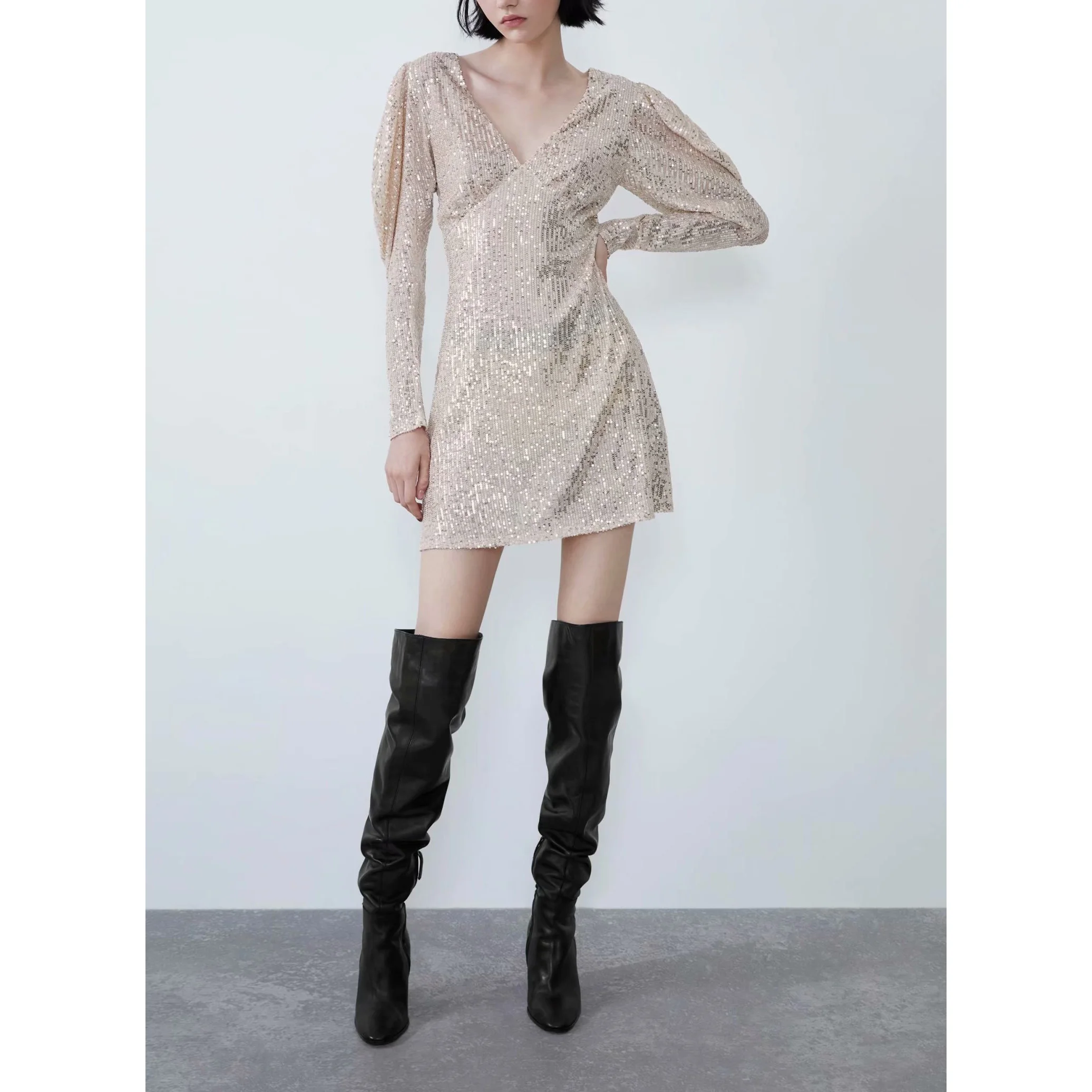 Женское элегантное платье с блестками 2019 модное женское глубоким v образным