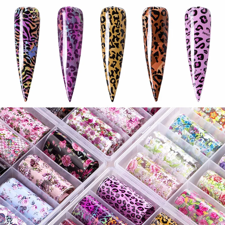 Cross-border for hot style Japanese new nail stickers flower leopard laser star paper transfer printing | Красота и здоровье