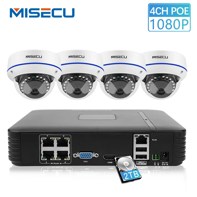 MISECU 4CH 1080P HDMI POE NVR Kit Security CCTV System 2MP Indoor CCTV Dome IP Camera IR Cut P2P APP View Video Surveillance Set