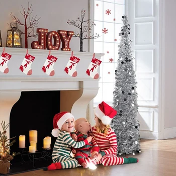 

5Ft Christmas Tinsel Tree with Stand, Gorgeous Collapsible Artificial Christmas Tree for Christmas Decorations, Silver