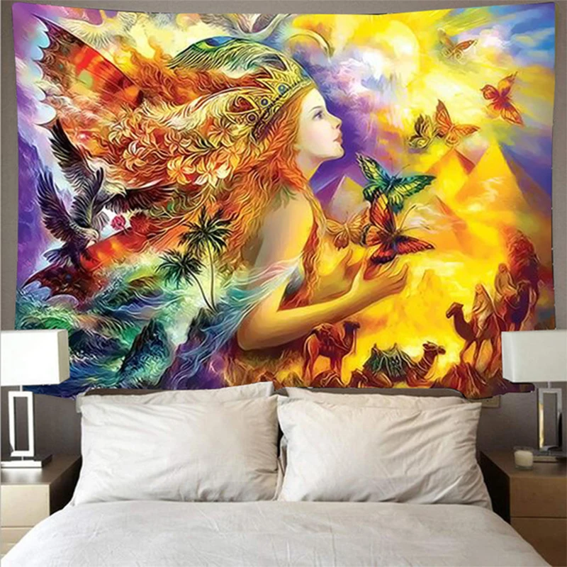 

Beautiful goddess butterfly tapestry cheap wallcovering art tapestry hippie wall hanging psychedelic beach towel polyester yoga