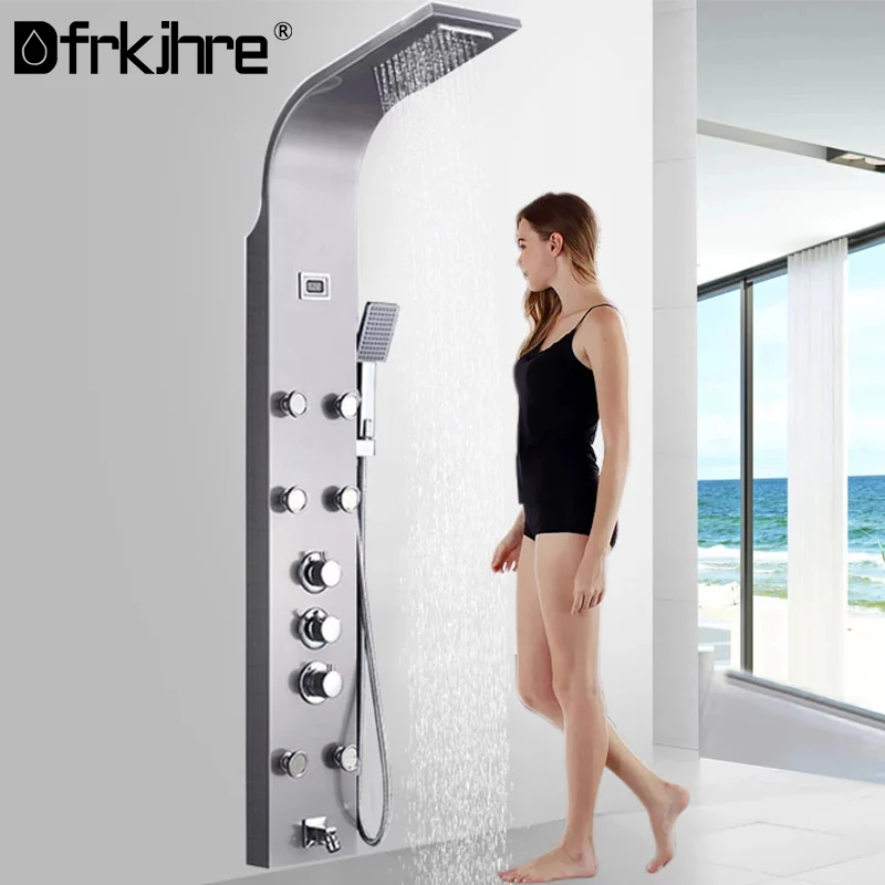 Black Shower Panel Tower LED With Massage System Body Sprayer Jets Tub Spout 