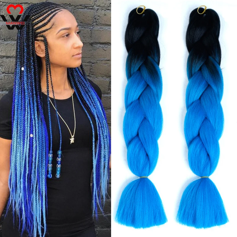 

MANWEI 24 inch Ombre Jumbo Braids Synthetic Braiding Hair Crochet Braid 100g Hair Extension Pink Blue Green for Women