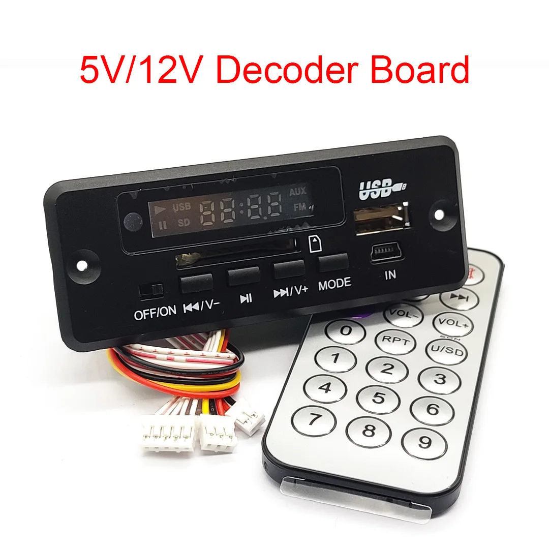 5/12V Power Supply MP3 Decoder Board Player With Display Dual Channel Without Power Amplifier Remote Control FM Off Memory