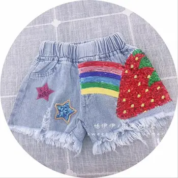 

2020 new wholesale girls sequins denim shorts summer fashion girls shorts 3-8t F131