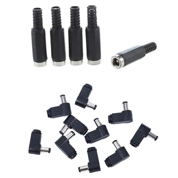 

5 Pcs 2.1mm x 5.5mm Female DC Power Socket Jack Connector Adapter & 10X 2.1mm x 5.5mm Male Plug Right Angle L Jack
