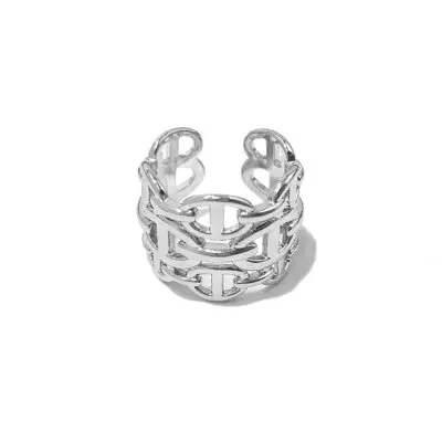 HUANZHI New Trend Curve Hollow Line Three Rows Wide Face Pig Nose Modeling Adjustable Rings For Men Women Party Jewelry - Цвет основного камня: B     Wide SLIVER