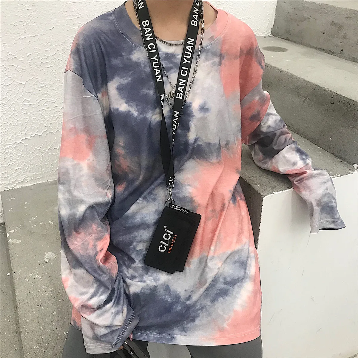 Женская футболка с принтом Tie Dye свободная длинным рукавом в Корейском стиле для