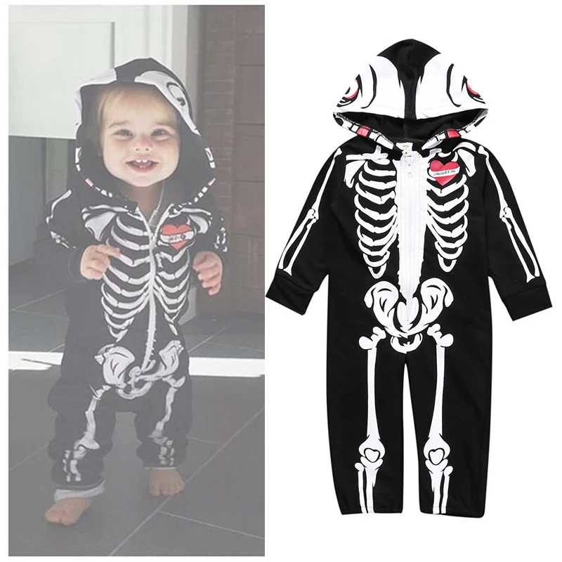Halloween Costume for Infant Kids Carnival Purim Toddler Skeleton Jumpsuit Cosplay Horror Cute Baby Zipper Hooded Romper |