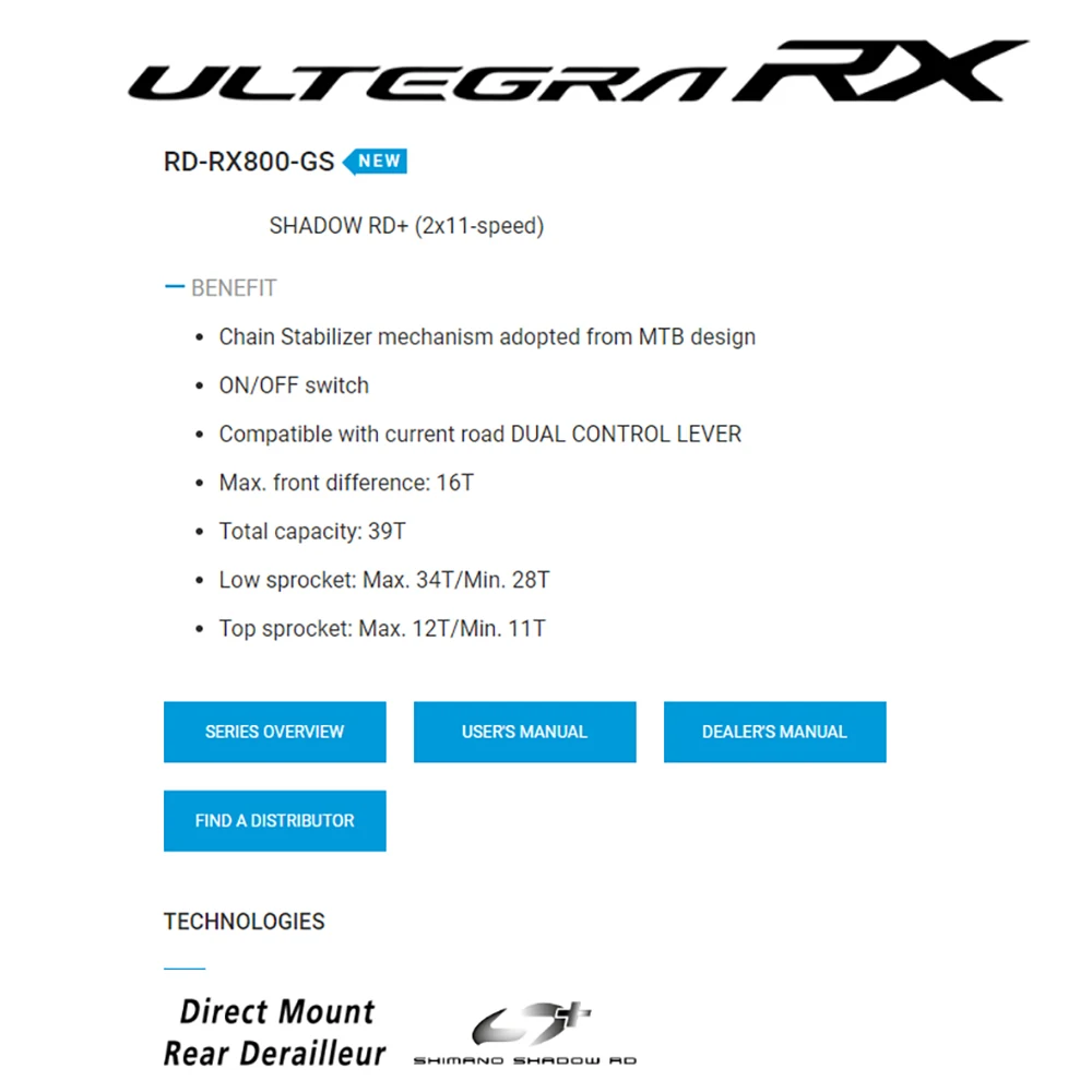 Ultegra RX RD RX800 GS 2x11-скоростной дорожный велосипед задний переключатель тени+ сцепление