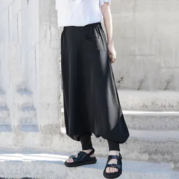 

Loose Elastic Waist Harem Pants Fashion New Women Pocket Pleated 2020 Sprint Minority Style Casual Black Loose Pants DMY3993