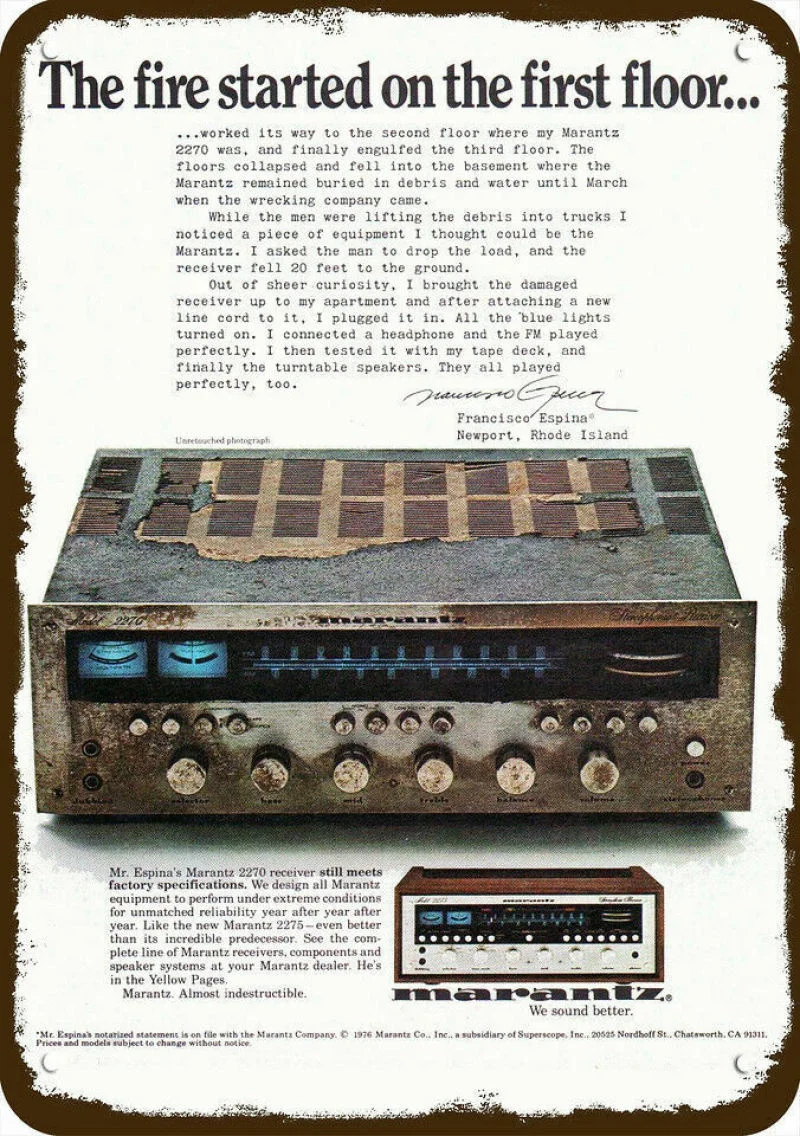 

1976 Marantz 2270 & 2275 Stereo Vintage Metal Tin Sign