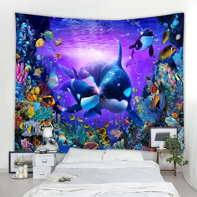 新品【ソファーカバー・タペストリー】ウミガメ・イルカ・シャチ・海亀