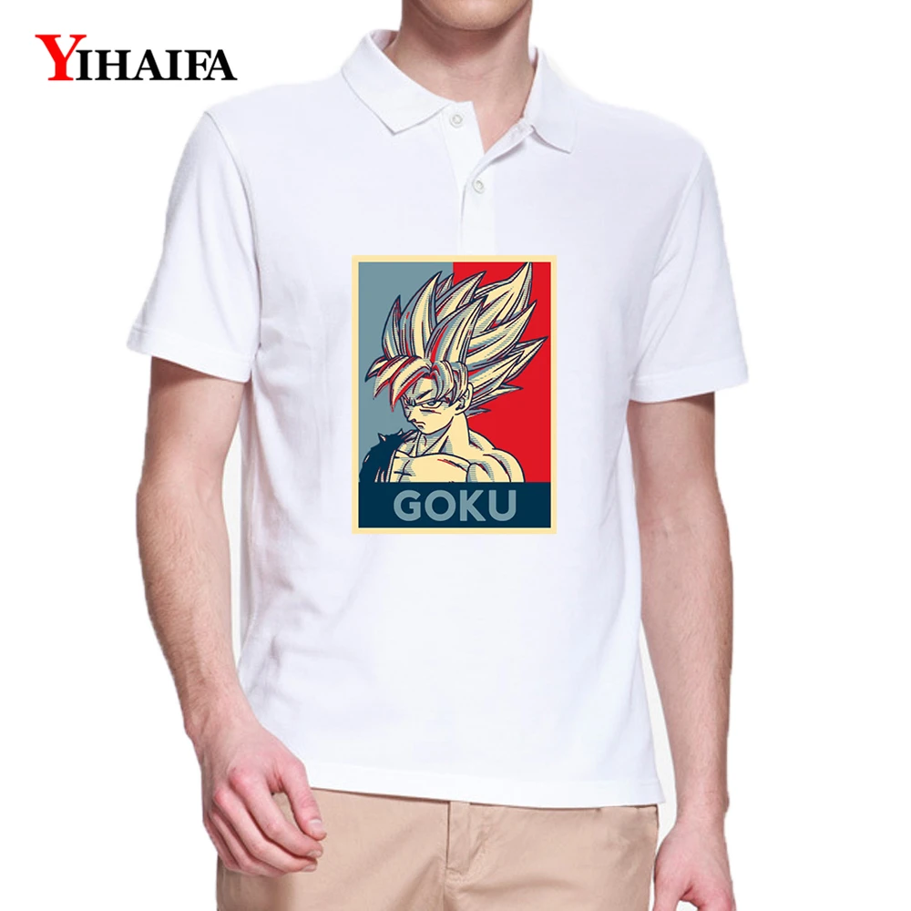 

YIHAIFA New Summer Men's Polo Shirt Casual Cartoon Dragon Ball Goku Printed Polos Short Sleeve White Understshirt Tops