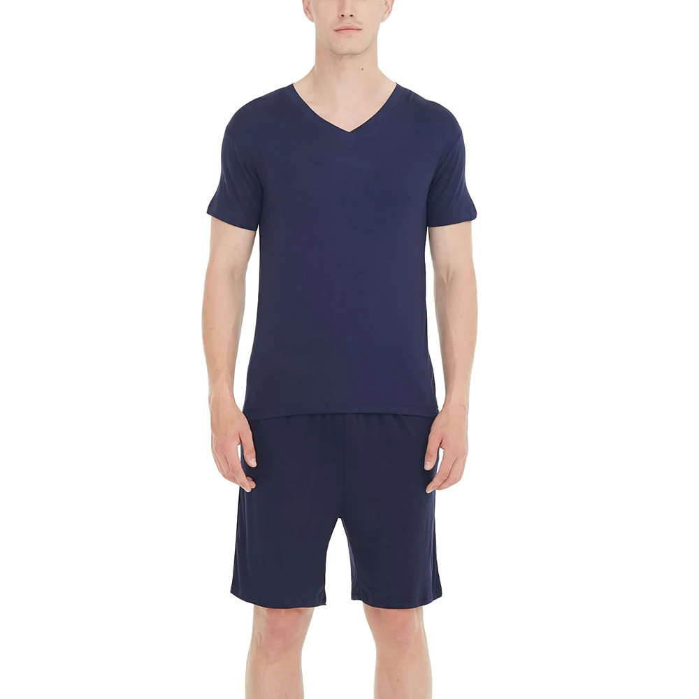 Lu's Chic Men's Short Sleeves Pajama Set Tops Shorts Summer Loungewear Modal Soft Sleep PJ Set Solid Cotton 2 Pieces Nightwear