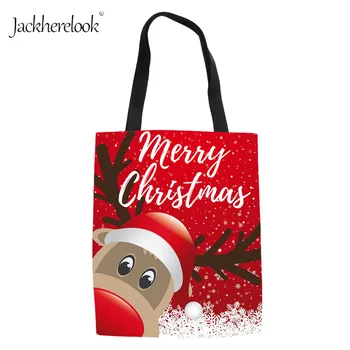 

Jackherelook Merry Christmas Canvas Shoulder Bag Handbags Christmas Deer Dog Hand Bags Wild Moose Totes Girls Daily Shopping Bag