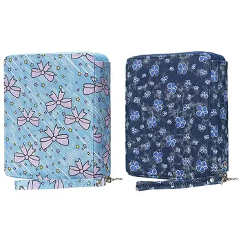 

A+2pcs 120 Slots Colored Pencil Case Oxford Fabric Pen Case with Compartments Pencil Holder - Denim Floret & Bowknot