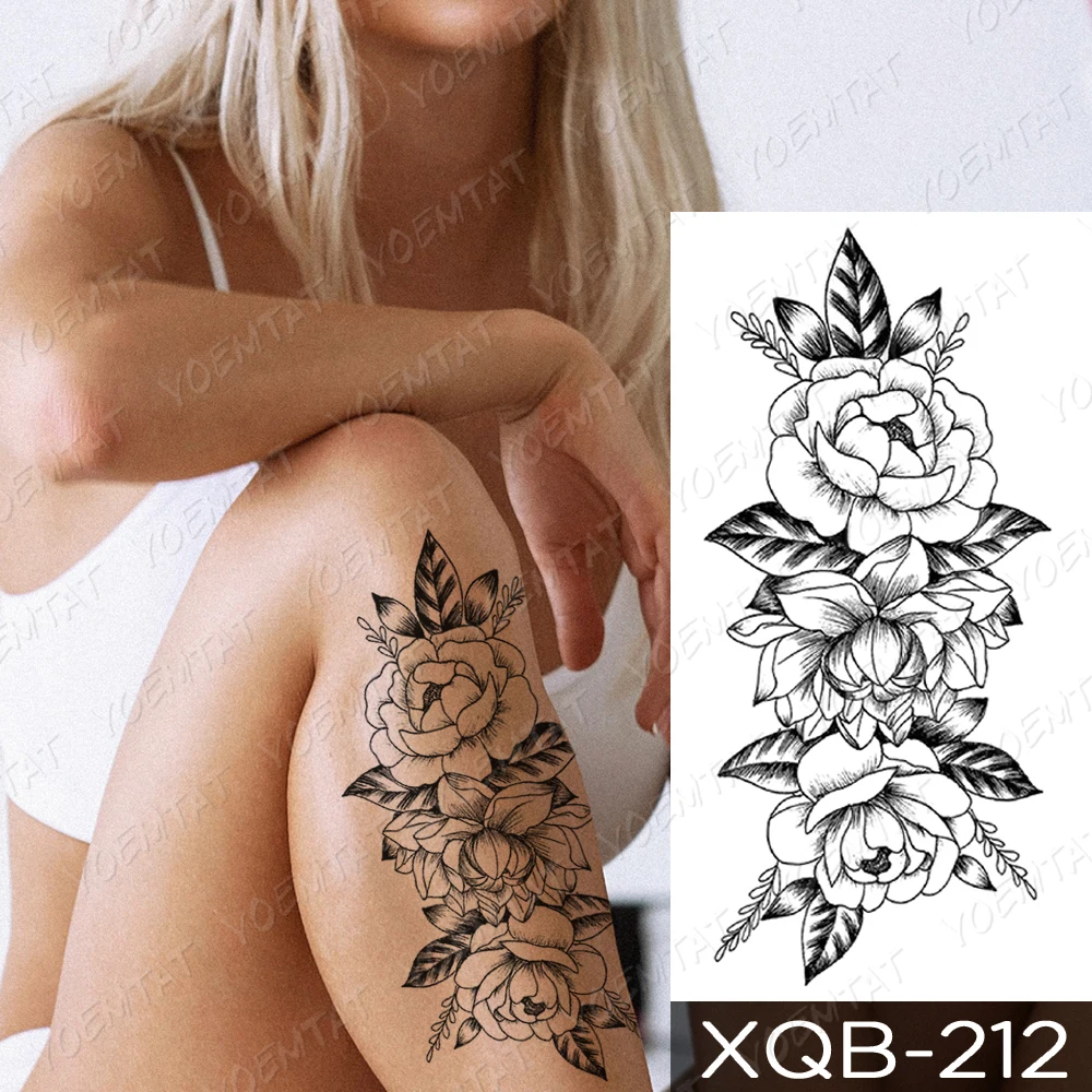 Realistic Rose Flower Sexy Boobs Temporary Tattoos For Women Adult Girl  Peony Moon Round Fake Tattoo