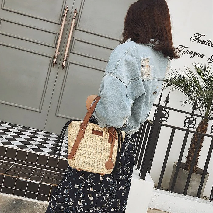 Women Straw Shoulder Bag Vintage Straw Bags Shoulder Mini Messenger Beach Casual Wicker Bag