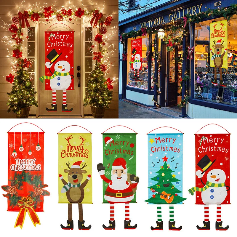 Merry Christmas Porch Door Banner Hanging Ornament Christmas Decoration For Home Xmas Navidad 2022 Happy New Year 2023