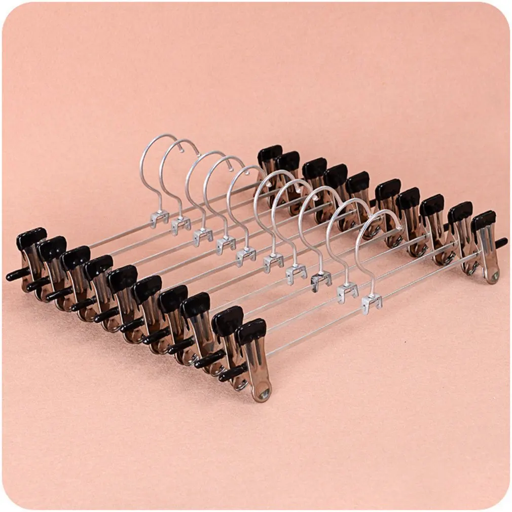 Trouser Pants Skirt Hangers High Quality Stainless Steel Stand Holder With 2 Clips Home Storage Clothes Hangers
