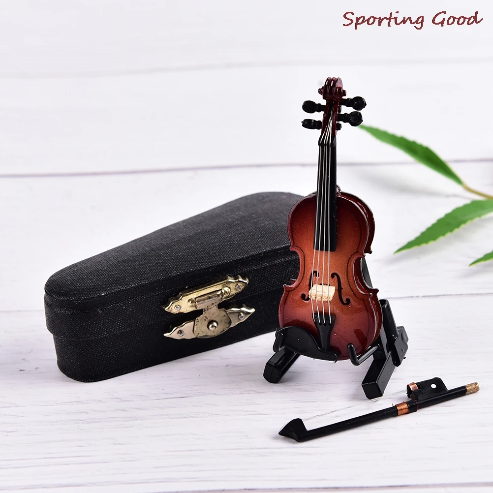 8cm Wooden Musical Instruments Collection Decorative Ornaments Model Decoration Gifts Hot Mini Violin With Support Miniature