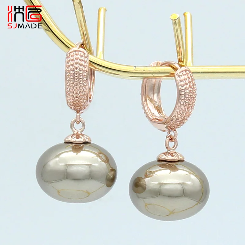 SJMADE Europe America Fashion Imitation Big Bread Pearl Dangle Earrings For Women Wedding Jewelry Vintage 585 Rose Gold Eardrop
