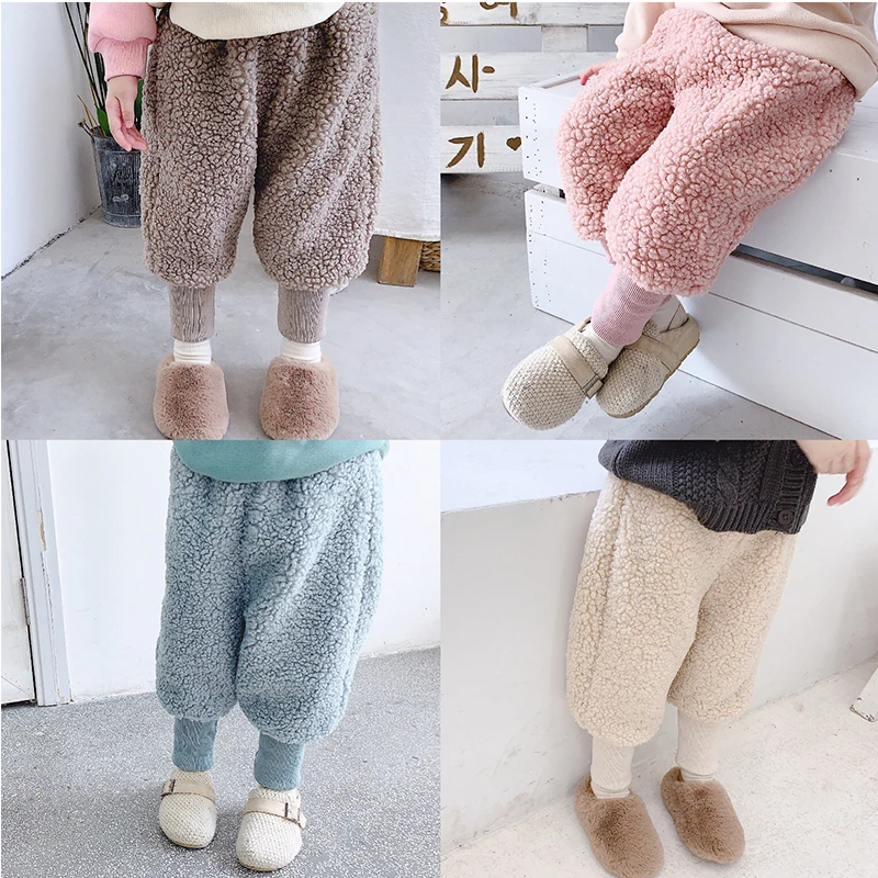 Children Winter Loose Pants Boys Girls Plus Velvet Casual Winter Autumn Kids Thick Fashion Elastic Waist OuterwearTrousers