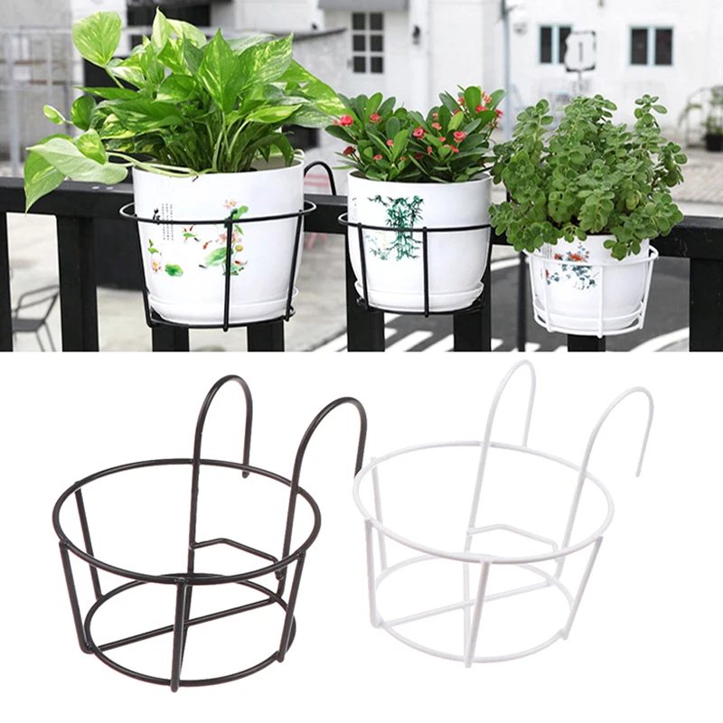 Garden Hanging Plant Iron Racks Balcony Round Flower Pot Rack Railing