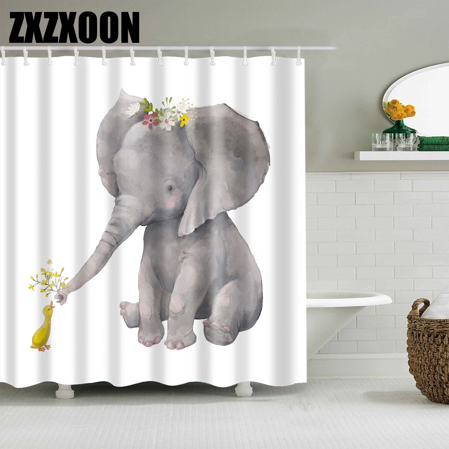 

Cat Printed Shower Curtain Cartoon Animal Bath Curtains Bathroom Elephant Panda Bathroom Bath Shower Curtain with Hooks