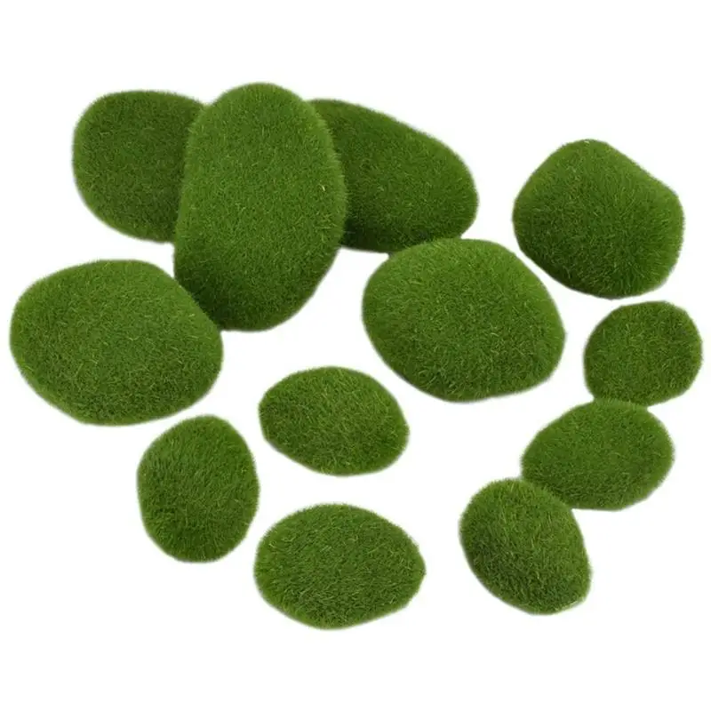 12 Pcs Artificial Moss Stones Ball Green Rock Home Yard Decorative Simulation Glass for Flower Pot Garden | Дом и сад