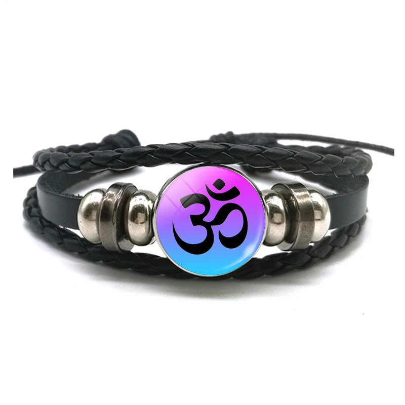 Om символ йоги винтажный браслет Hinduism чакра знак плетеный кожаный для мужчин