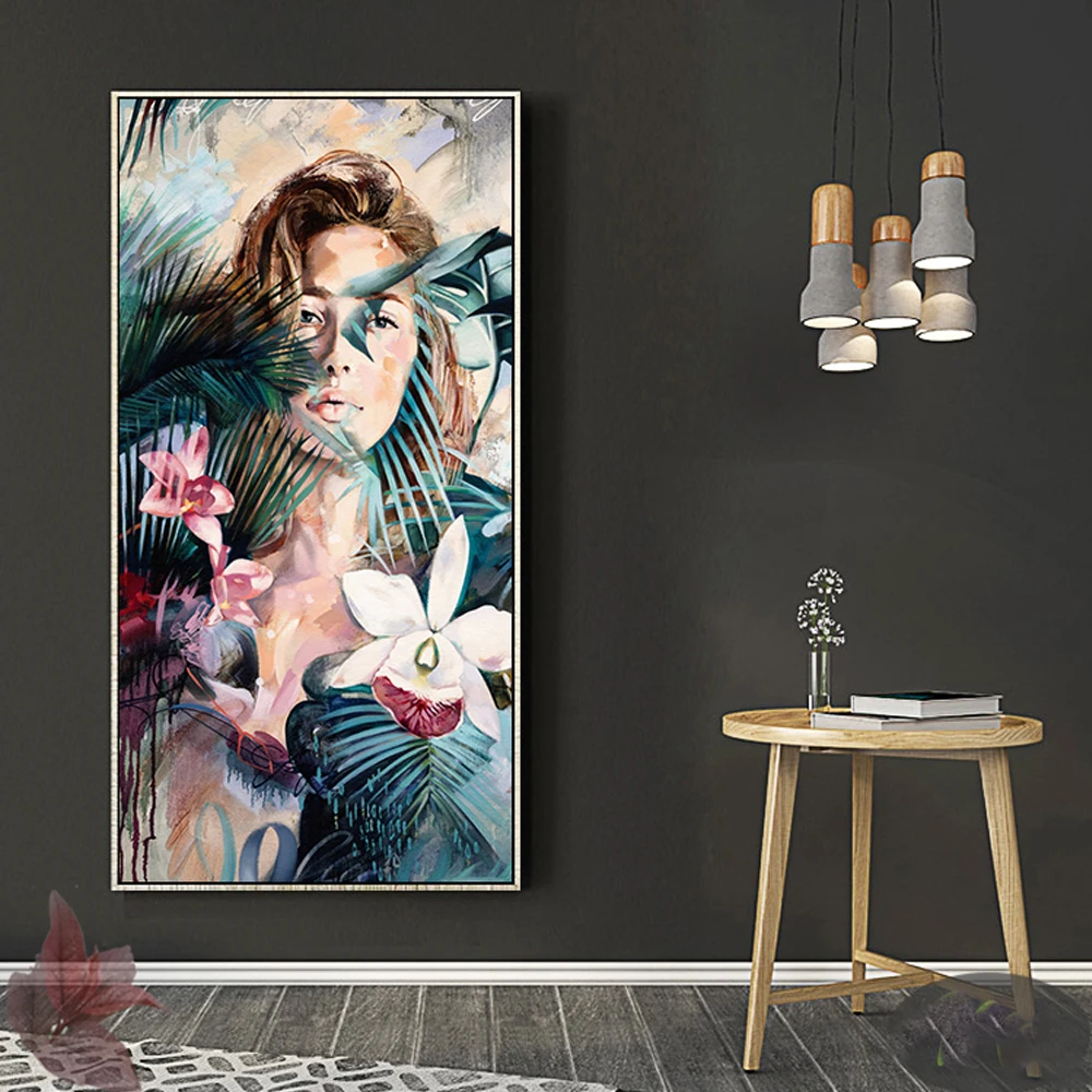 

Blue Dancer with plant Abstract Fashion Style Canvas Painting Art Print Poster Pictures On Wall LivingRoom Home Decor