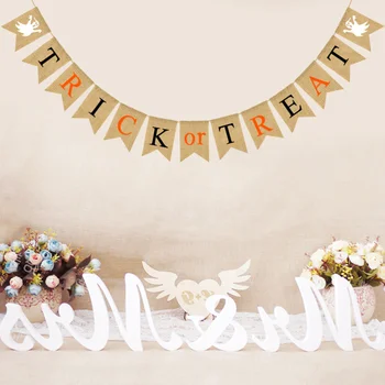 

1 Set Halloween Banner Linen Dovetail Shape Classy TRICK OR TREAT Garland Bunting Flag for Party Halloween