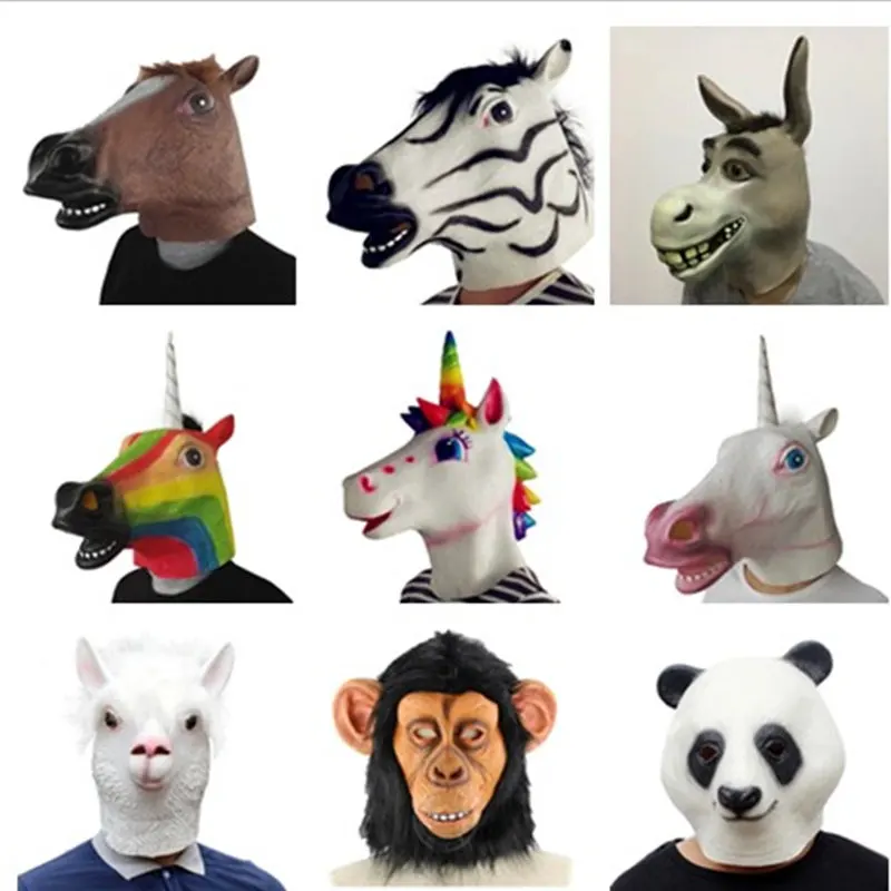 

Horror Dinosaur Tiger Panda Unicorn Dog Rubber Animal Mask Latex Party Animal Mask Childparty Halloween Masquerade Mask Funny