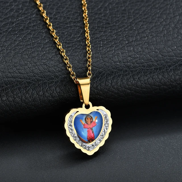 Akizoom Pendant Necklace Virgin Mary Golden Color Christian Jesus Oval Stainless Steel Catholic Men Women Religion Gifts N495 gold