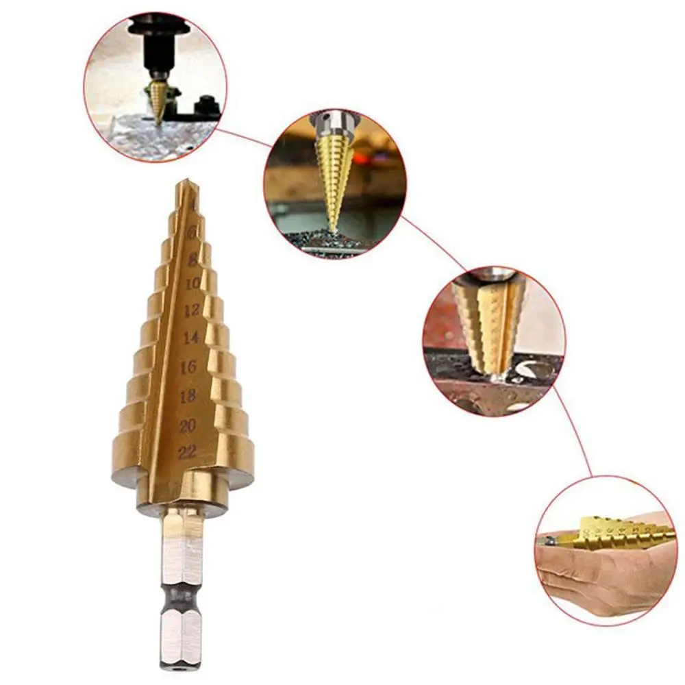  4-22mm High Drill Bit Tool Drill Step Titanium Speed Coated Steel Cone Hole Cutter Hex drill bit he