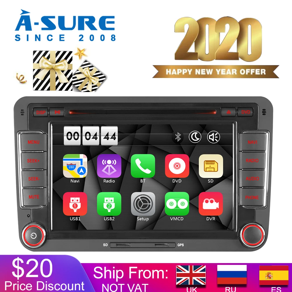 Автомобильный мультимедийный плеер A Sure автомагнитола 2 Din для Volkswagen VW Golf Polo Passat b6