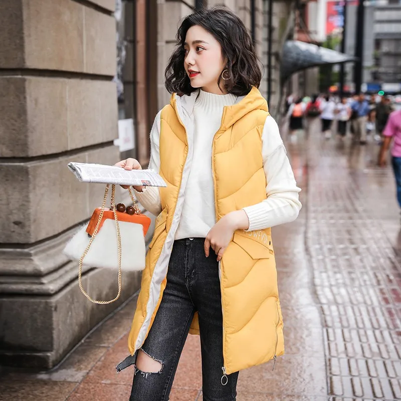 Colete Feminino Casaco Feminino женский хлопковый жилет куртка длинная куртка весна и осень зима с капюшоном Повседневный Свободный жилет - Цвет: Цвет: желтый