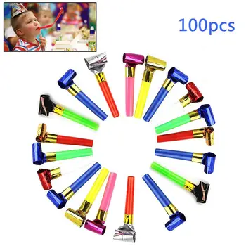 

100 PCS Parties Whistles Plastic Paper Blowouts Whistle Toys Gifts Funny Props